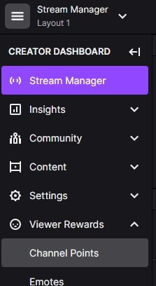 Twitch Creator dashboard, Viewer Rewards, Channel Points