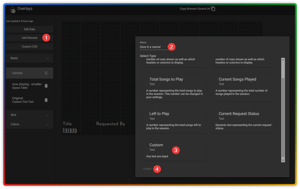 Streamersonglist adding an element to an overlay